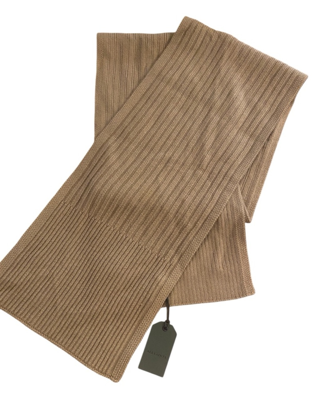 All Saints Tan Ribbed Knit Scarf NEW with tags Unisex